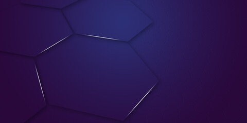 Wall Mural - perspective view, geometric hexagon pattern, gradients, big and small with glowing. dark purple background