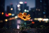 Fototapeta Kwiaty - City Lights and Petals: Contrast nature with urban elements.
