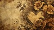 Fundo em detalhe vintage de coração com flores em sépia