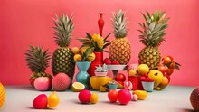 Colorful 3d Pinapple Fruits Abstract Zoom Out Motion Design  Animation
