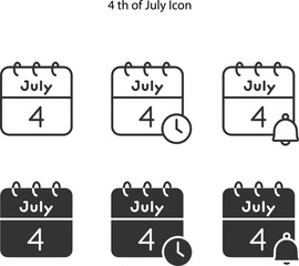 Poster - Calendar vector icons. Set of calendar symbols in line style. July 4th