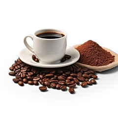 Wall Mural - coffee beans and cup isolate on transparency background png 