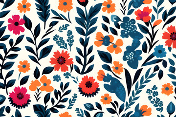 Wall Mural - seamless patterns decorated with flowers - beautiful patterns in the form of local fabrics and pixel
