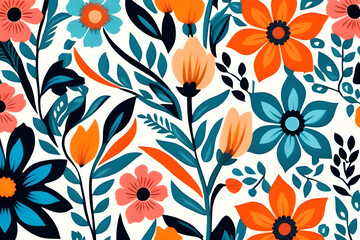 Wall Mural - seamless patterns decorated with flowers - beautiful patterns in the form of local fabrics and pixel