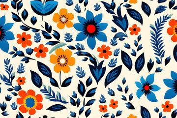 Wall Mural - seamless patterns decorated with flowers - beautiful patterns in the form of local fabrics and pixel