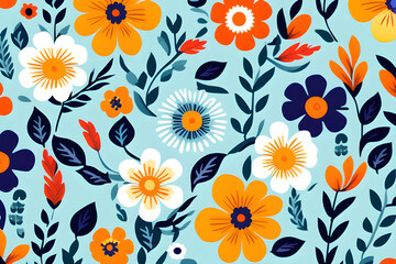 Wall Mural - seamless patterns decorated with flowers - beautiful patterns in the form of local fabrics and pixel