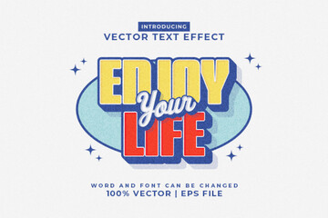 Canvas Print - Editable text effect Enjoy Your Life 3d 70s style premium vector