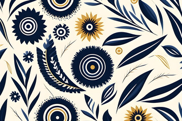 Wall Mural - seamless pattern set in white and navy blue - square design of local fabric pattern containing triba