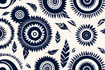Wall Mural - seamless pattern set in white and navy blue - square design of local fabric pattern containing triba