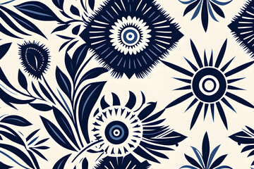 Wall Mural - seamless pattern set in white and navy blue - square design of local fabric pattern containing triba