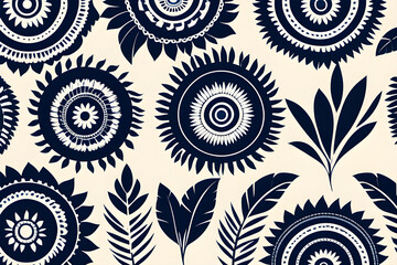 Wall Mural - seamless pattern set in white and navy blue - square design of local fabric pattern containing triba