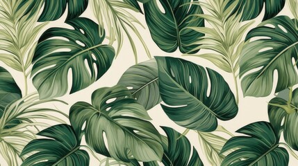 Wall Mural - Wallpaper made of palm leaves tropical leaves pattern illustration