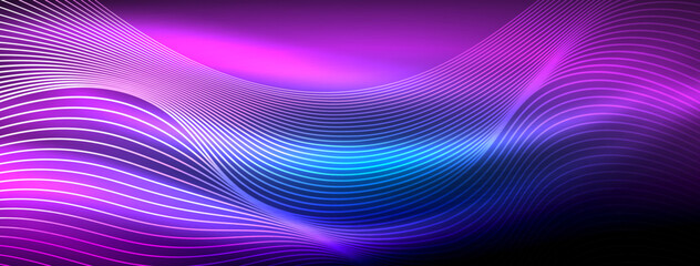 Aufkleber - Glowing neon wave abstract background - vibrant, luminescent waves pulsate in a captivating and electrifying display