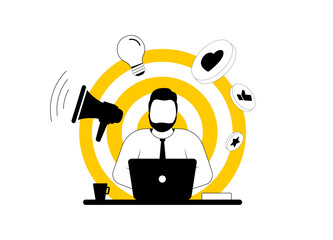 Fototapete - Optimize SEO and SMM for business success. Digital marketing, Social Media advertising, improve search engine ranking. Business professionals working on online activities. Flat vector isolated icon