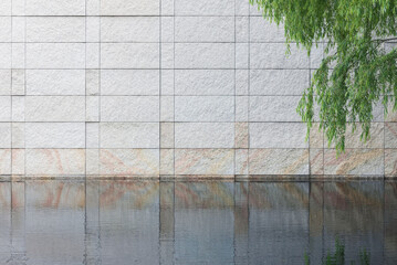 Poster - Exterior of modern building with water pond