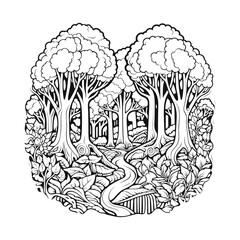 Wall Mural - Black and white forest illustration