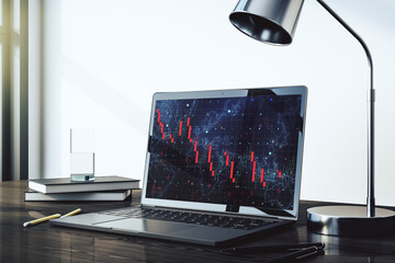 Aufkleber - Creative concept of crisis chart illustration on modern laptop screen. Global crisis and bankruptcy concept. 3D Rendering