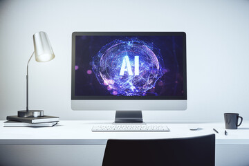 Poster - Creative artificial Intelligence symbol concept on modern computer monitor. 3D Rendering