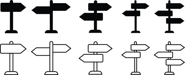 Poster - Traffic direction boards icons Set. Street signpost Flat vectors stock on transparent background. Wayfinding signs, Navigate effortlessly with our directional signs. Ideal for guidance themed designs.