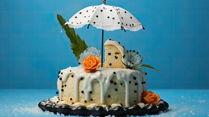 Sticker - Cottage cheese cake with umbrellas.. Generative AI