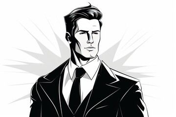 illustration of a leader in business in black and white colors vintage style