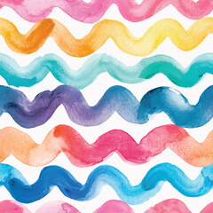 Wall Mural - Seamless hand drawn pattern with watercolor waves in bright colors. 