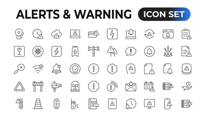 Fototapete - Set of alerts and warning Icons. Simple line art style icons pack. Vector illustration Set of thin line web icon set, simple outline icons collection, Pixel Perfect icons, Simple vector illustration.