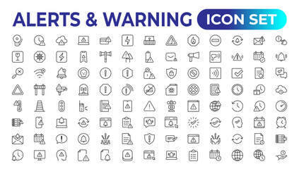 Fototapete - Set of alerts and warning Icons. Simple line art style icons pack. Vector illustration Set of thin line web icon set, simple outline icons collection, Pixel Perfect icons, Simple vector illustration.