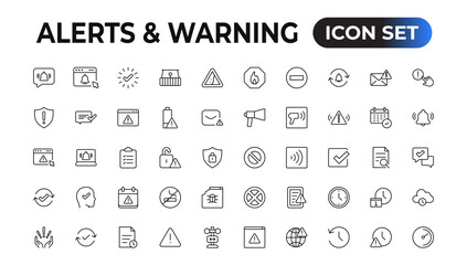 Fototapete - Set of alerts and warning Icons. Simple line art style icons pack. Vector illustration Set of thin line web icon set, simple outline icons collection, Pixel Perfect icons, Simple vector illustration.
