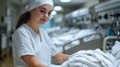 © visoot - A nurse assistant preparing the linens on a hospital bed. Generative AI.