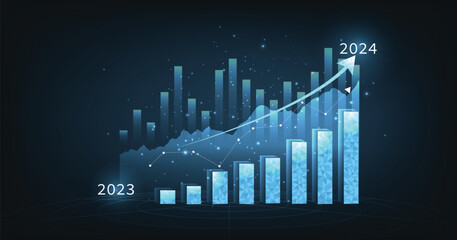Aufkleber - Business target and finance in 2024. Business chart with rising and uptrend line graph.trading stock market concept.Vector illustration.