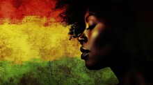 An African American Figure Against A Background Of Red, Yellow, And Green. South African Flag, Black History Month, African American Culture, And The Strength Of Black People.