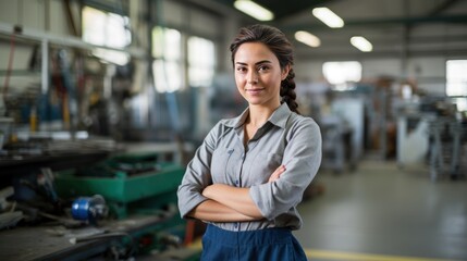 Poster - Portrait of a female engineering student in a workshop looking