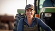 © CStock - Smiling portrait of a middle aged female farmer working and living on a farm with a tractor