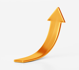 Wall Mural - up arrow gold 3d icon isolated on white illustration background of success business symbol bank fina