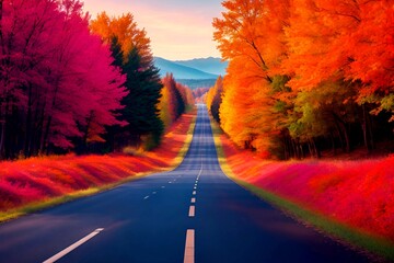 A beautiful highway with beautiful orange trees, lovely background