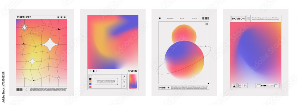 Retro poster or cover template in y2k aesthetic style with fluid color ...