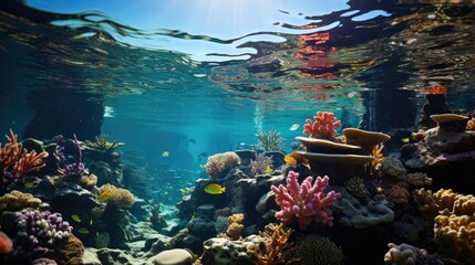 Wall Mural - underwater scene with coral reefs and world ocean wildlife landscape