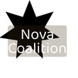 Nova coalition text in white over black star and grey rectangle logo on white background