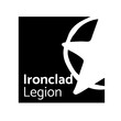 Ironclad legion text in white with half star in ring in black rectangle logo on white background