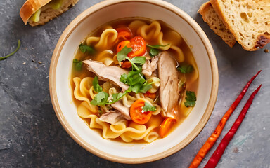 Wall Mural - Capture the essence of Chicken Noodle Soup in a mouthwatering food photography shot