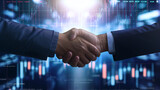 Fototapeta Natura - Two People Shaking Hands in Front of a Stock Chart