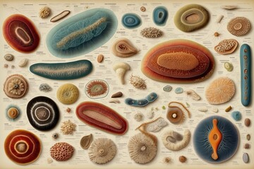 Poster - Close-up of multicolored bacteria under a microscope, macro photos of microorganisms.