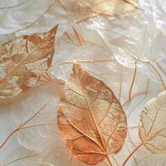 Canvas Print - Texture of yellow, transparent leaves on a light background
