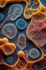 Poster - Close-up of virus, bacteria, fungi, adenovirus, influenza virus cells, antibody, bacteriophage, good and bad bacteria microbiome healthy intestinal bacteria. Biology, microbiology.