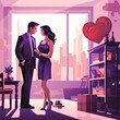   young couple proposing with gifts in heart vector illustration,Valentines Day, Propose day,  Valentines Day date. 