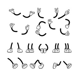 Wall Mural - Hands And Legs Set In Whimsical Retro Cartoon Style, Each Possessing Quirky Charm. Playful Lines And Monochrome Colors