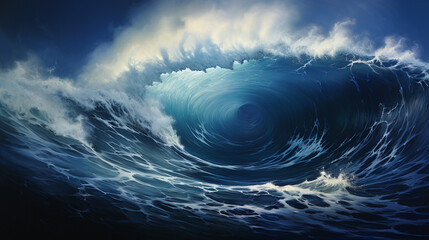 Wall Mural - depicted in majestic sea settings, roaring waves, towering shining presences, stormy weather, dramatic lighting