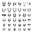 © Pavlo Syvak - Cartoon Retro Emoji Vector Monochrome Set. Happy, Smile Whistle And Sad, Evil, Bored And Angry. Fall In Love, Smile