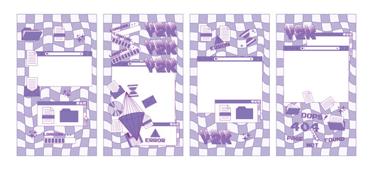 Aufkleber - Set of social media story templates in y2k style. Retro PC elements, user interface. Vector collage in old computer aesthetics of the 90s, 00s